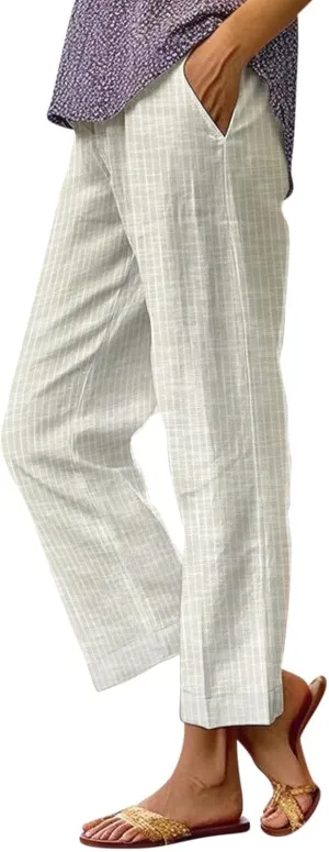 Cotton Linen Capris Pants for Womens 2025 Knee Length Summer Straight Leg Loose Beach Shorts Trouser with Pocket