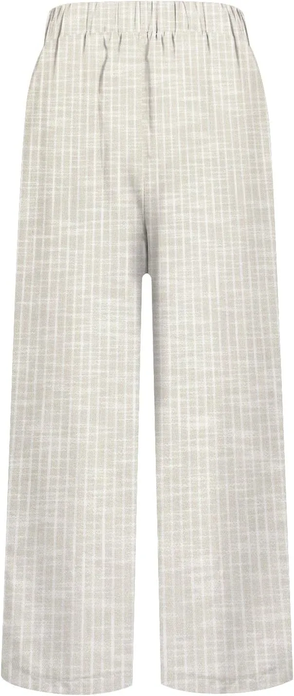 Cotton Linen Capris Pants for Womens 2025 Knee Length Summer Straight Leg Loose Beach Shorts Trouser with Pocket