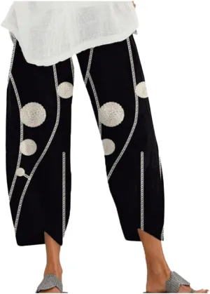 Cotton Linen Pants Casual Summer Capri Pants for Women Baggy Elastic Waisted Yoga Trousers Wide Leg Cropped Pants