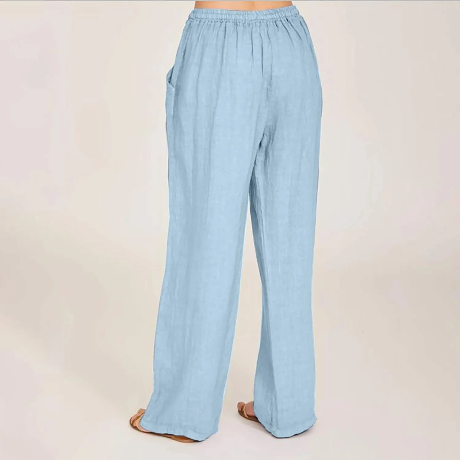 Cotton Linen Pants for Women 2024 Summer Comfy Loose Drawstring High Waist Pants Lightweight Vacation Beach Trousers