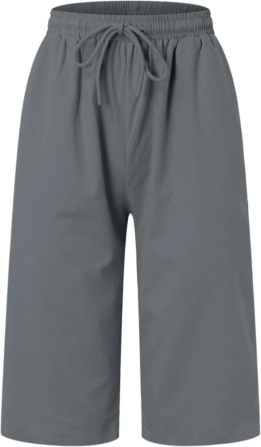 Cotton Linen Pants Women Cropped High Waisted Casual Trousers Drawstring Baggy Summer Lightweight Pants with Pockets