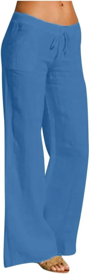 Cotton Linen Pants Women Plus Size Elastic High Waist Drawstring Casual Long Wide Leg Pants Loose Fit Lounge Trousers