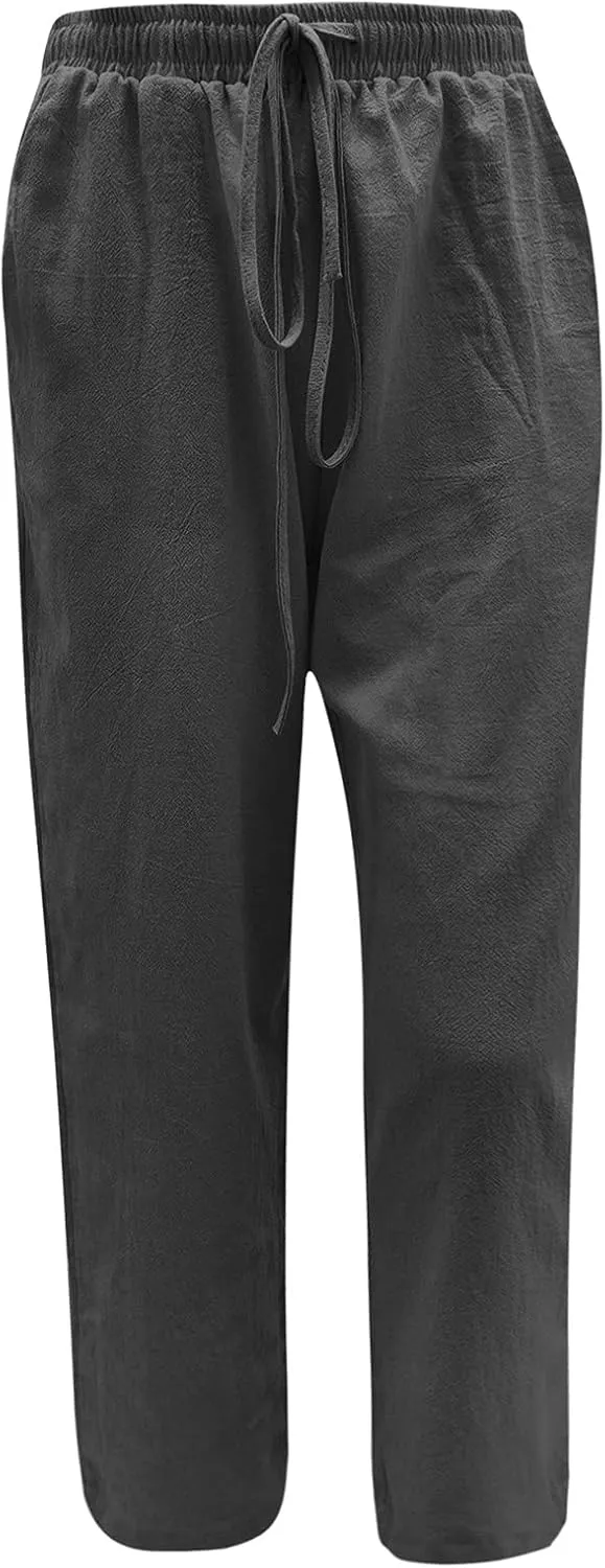 Cotton Linen Pants Women Summer Wide Leg Casual Loose Trousers Drawstring High Waist Palazzo Pants with Pockets 2025