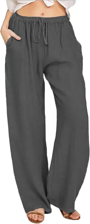 Cotton Linen Pants Women Summer Wide Leg Casual Loose Trousers Drawstring High Waist Palazzo Pants with Pockets 2025