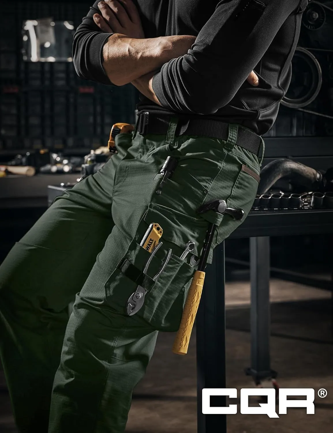 CQR Men's Quick Dry Work Pants, Water Resistant Outdoor Tactical Pants, Lightweight Stretch Cargo Hiking Pants
