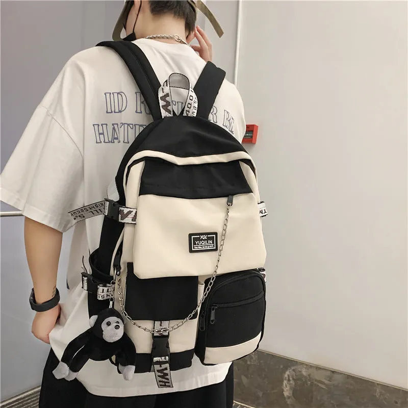 deanwangkt Schoolbag Women's Korean-Style Junior High School College Students Backpack Men's Street Fashion Large Capacity Fashion Backpack Trendy Cool Computer Bag