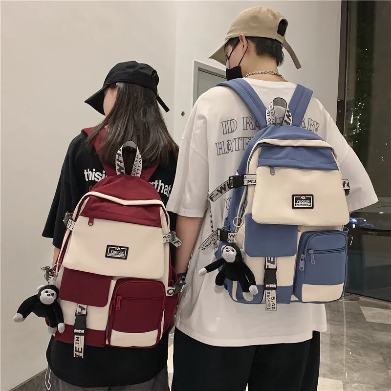 deanwangkt Schoolbag Women's Korean-Style Junior High School College Students Backpack Men's Street Fashion Large Capacity Fashion Backpack Trendy Cool Computer Bag