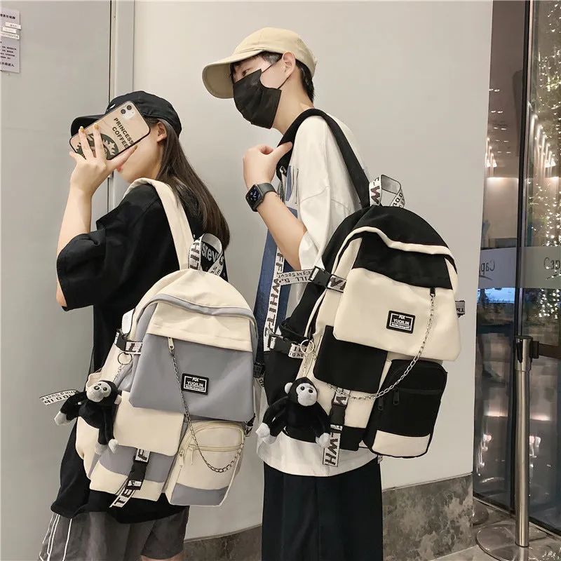 deanwangkt Schoolbag Women's Korean-Style Junior High School College Students Backpack Men's Street Fashion Large Capacity Fashion Backpack Trendy Cool Computer Bag