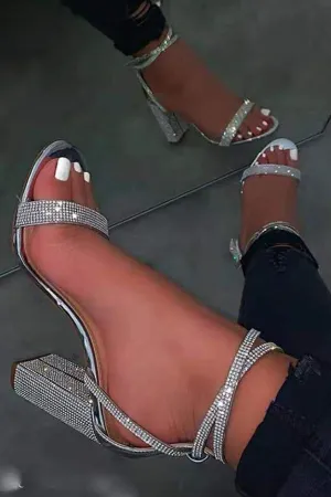 Delicate Rhinestone Chunky High heels