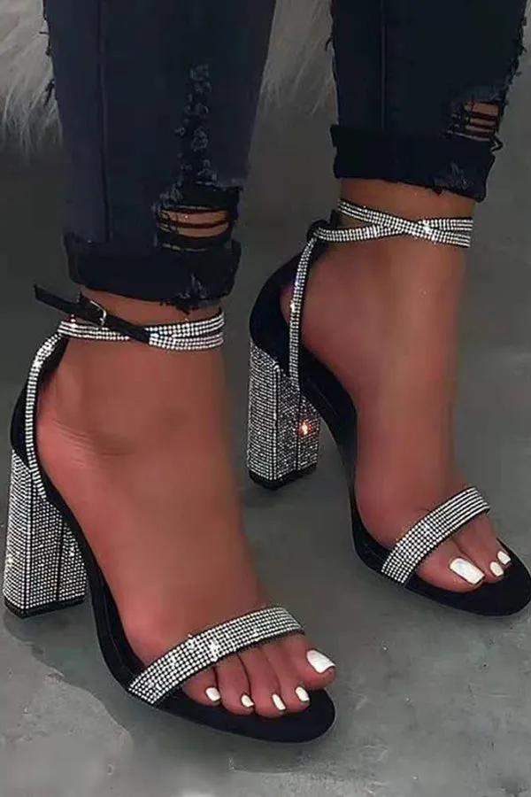 Delicate Rhinestone Chunky High heels
