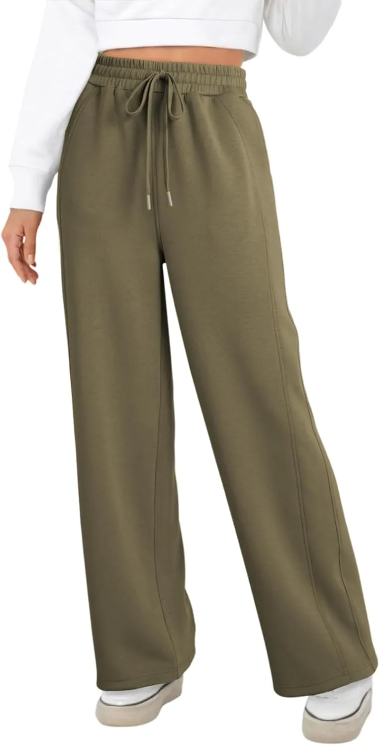 Dokotoo Women's Wide Leg Pants 2024 Flowy Casual Pants Straight Leg Elastic Waisted Stretch Palazzo Pants