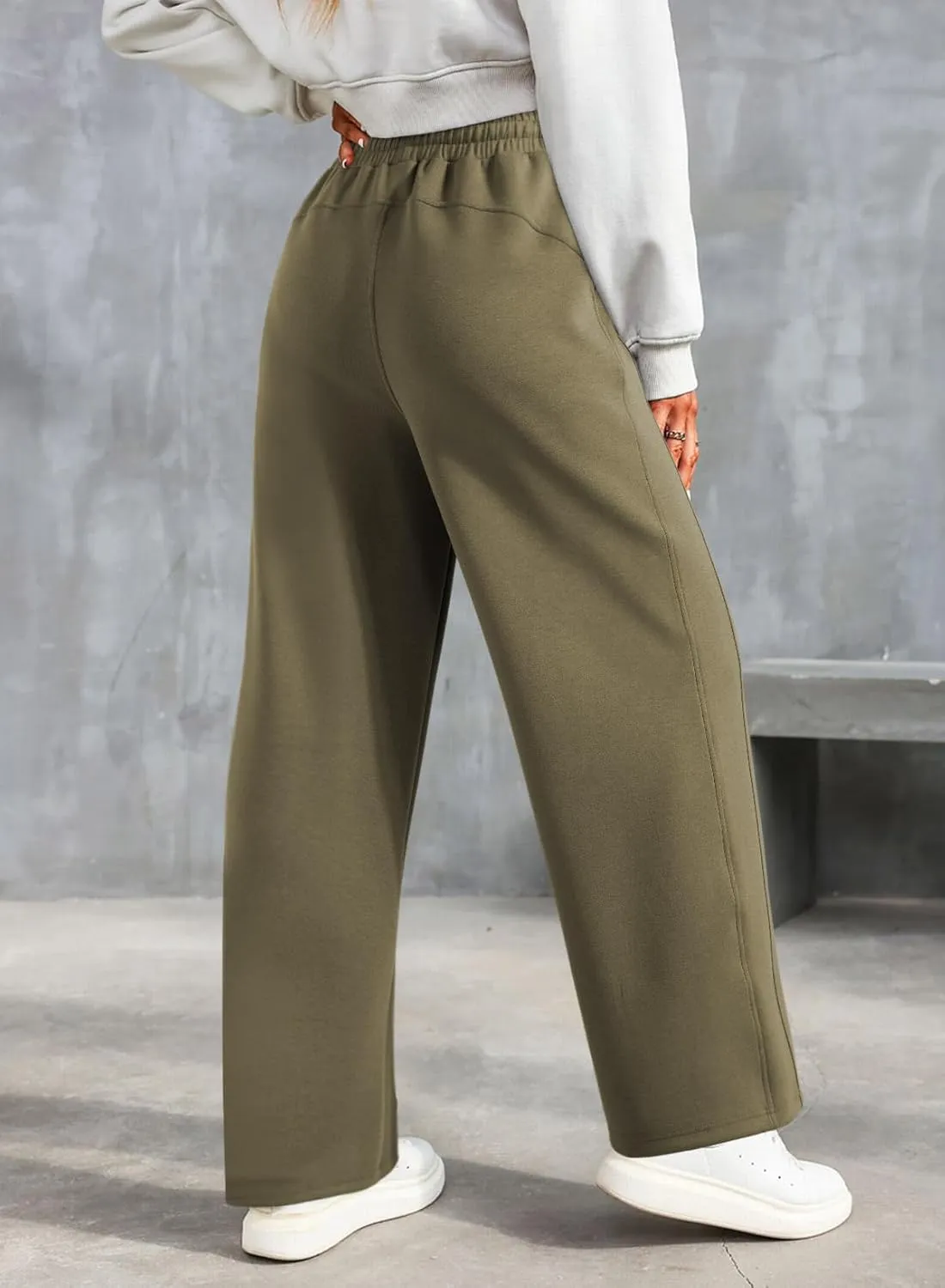 Dokotoo Women's Wide Leg Pants 2024 Flowy Casual Pants Straight Leg Elastic Waisted Stretch Palazzo Pants