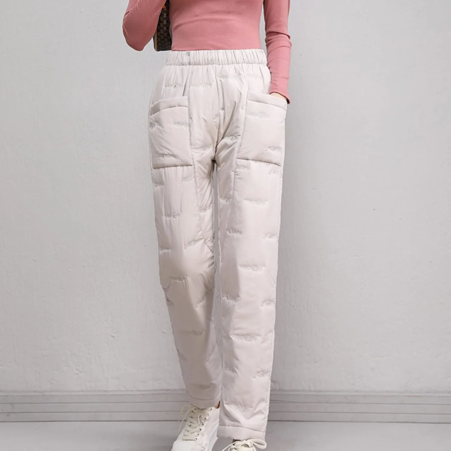 Down Pants for Women Lightweight Puffy Hiking Pants Thermal High Waist Puffer Sweatpants Quilted Snow Ski Trousers