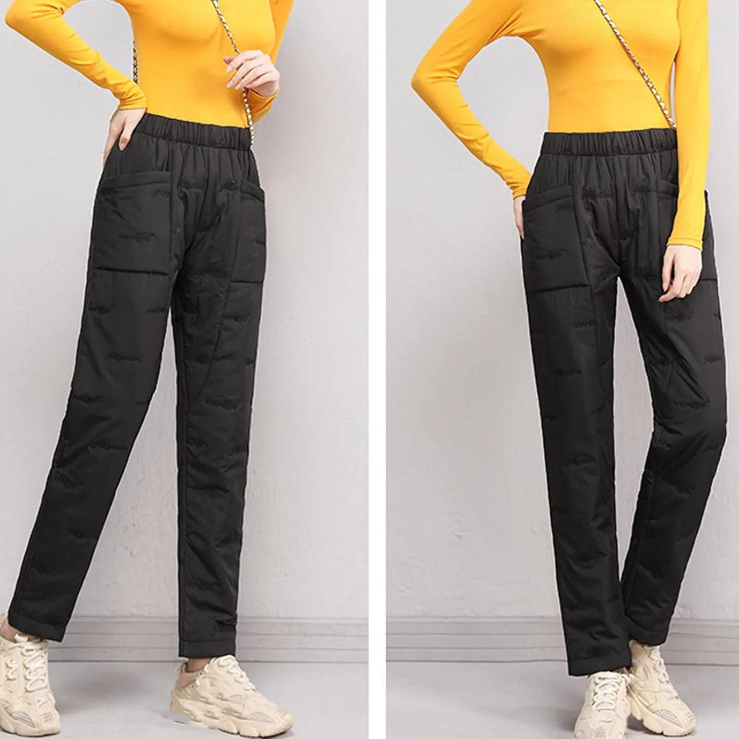 Down Pants for Women Lightweight Puffy Hiking Pants Thermal High Waist Puffer Sweatpants Quilted Snow Ski Trousers