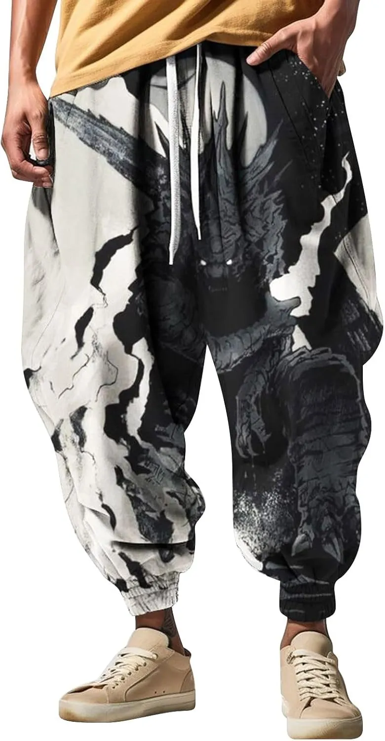 Elastic Waist Hippie Pant Cotton Casual Drawstring Men Elastic Waist with Elastic Waist Drawstring Yoga Jogger Pants