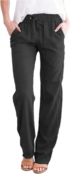 Elastic Waist Pants for Women 2024 Casual High Waist Pants Drawstring Comfort Slim Fit Pants with Side Pockets