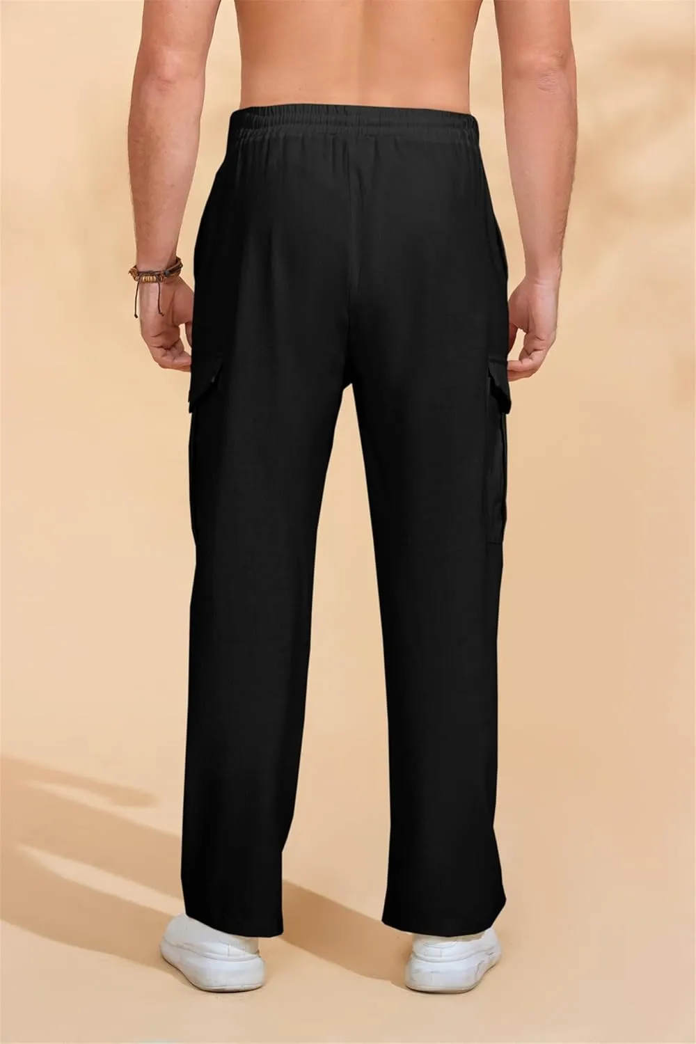 evzosrz Mens Casual Yoga Pants Elastic Waist Drawstring Trousers Casual Fall Beach Cargo Pant with Pockets