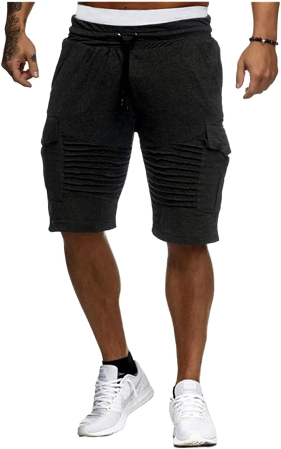 evzosrz Mens Stripe Cargo Shorts Casual Drawstring Elastic Waist SweatShorts Slim Fit Solid Workout Gym Pants with Pockets
