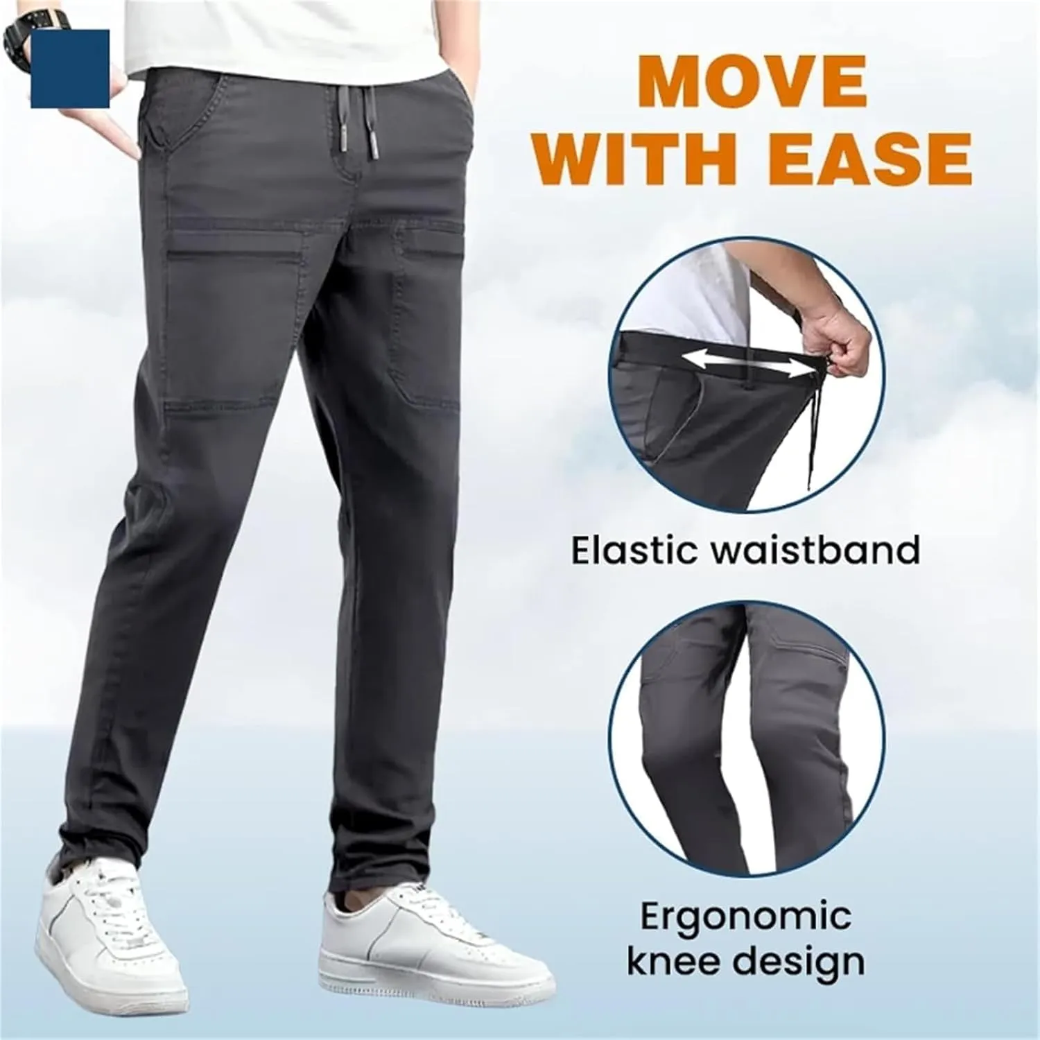 evzosrz Mens Summer Cargo Pants, Straight High Stretch Solid Waterproof High Stretch Comfy Casual Trousers with Multi-Pockets