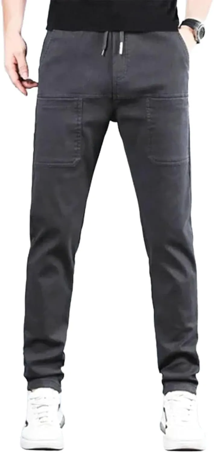 evzosrz Mens Summer Cargo Pants, Straight High Stretch Solid Waterproof High Stretch Comfy Casual Trousers with Multi-Pockets