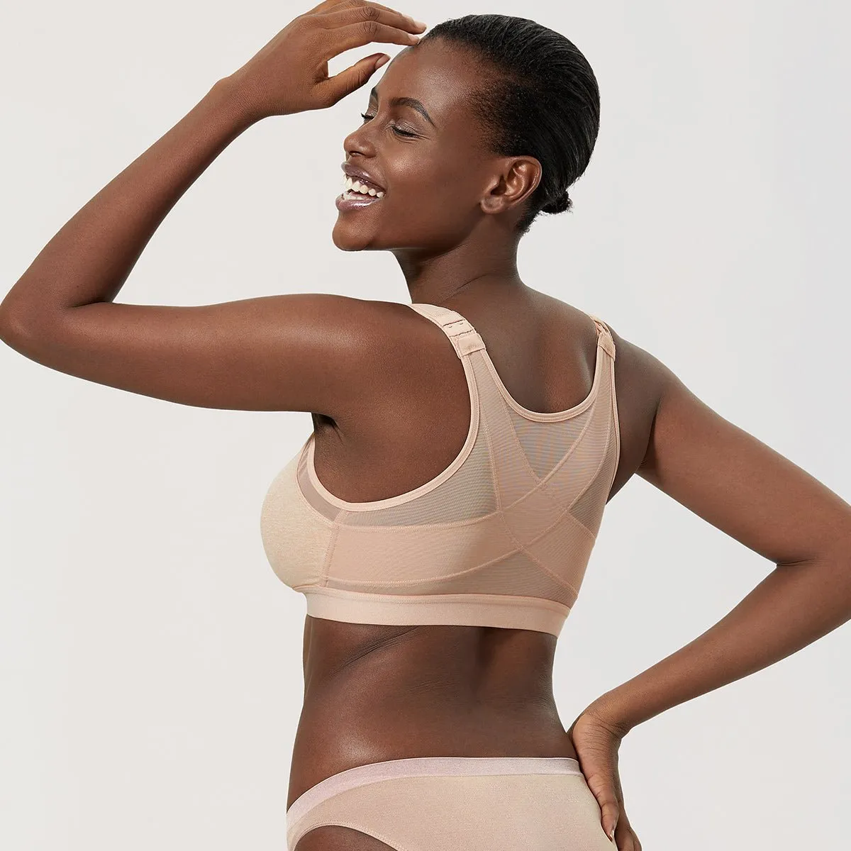 Extra Back Support Posture Wireless Apricot Full Coverage Bra