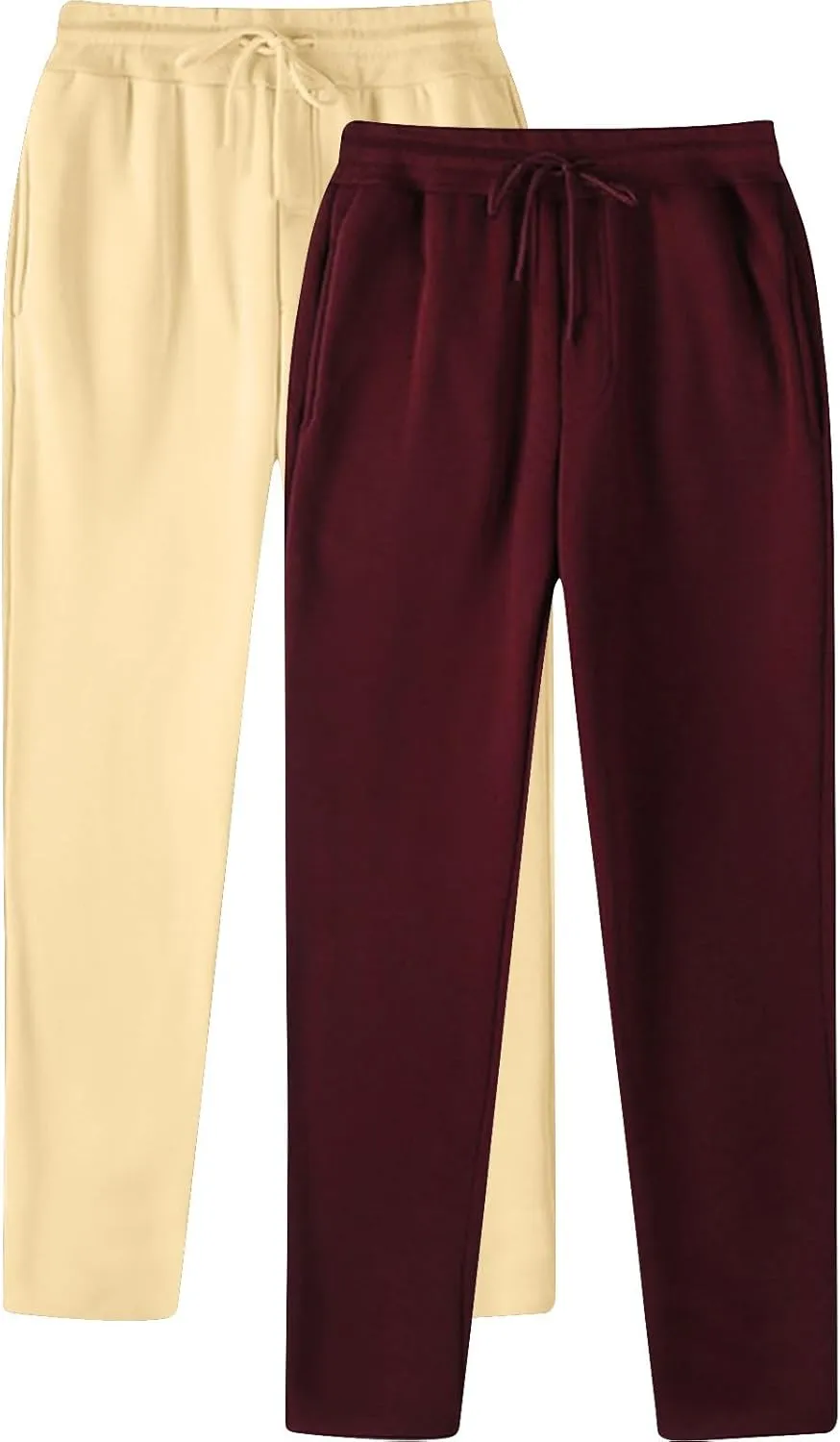 Finelylove Mens Sweatpants 2 Pack Open Bottom Fleece Joggers Straight Leg Running Workout Athletic Pants Casual Trousers