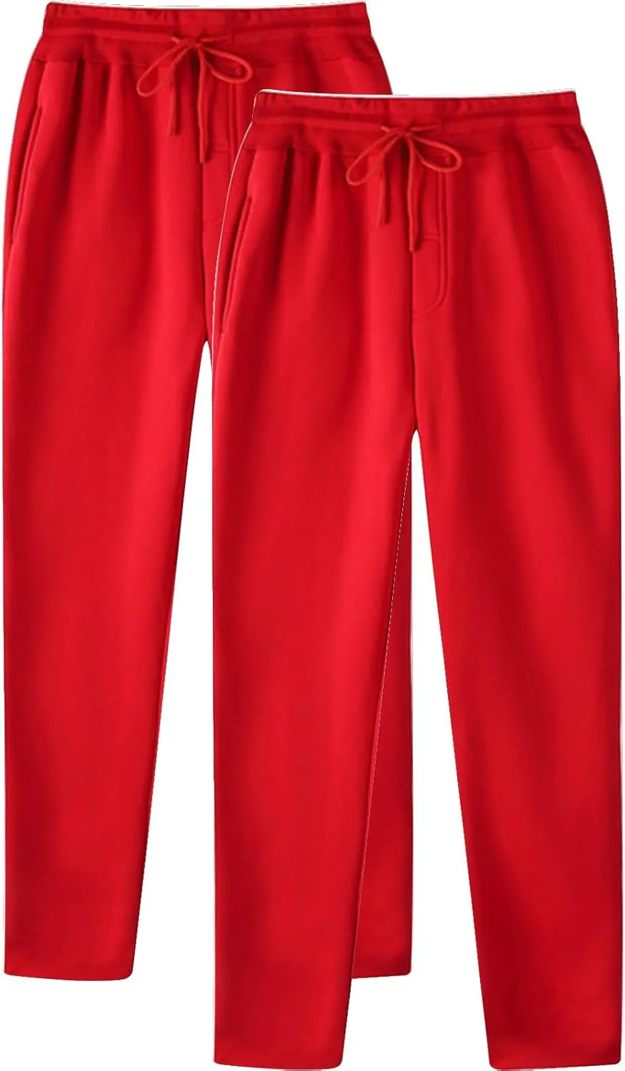 Finelylove Mens Sweatpants 2 Pack Open Bottom Fleece Joggers Straight Leg Running Workout Athletic Pants Casual Trousers