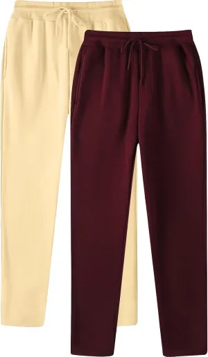 Finelylove Mens Sweatpants 2 Pack Open Bottom Fleece Joggers Straight Leg Running Workout Athletic Pants Casual Trousers