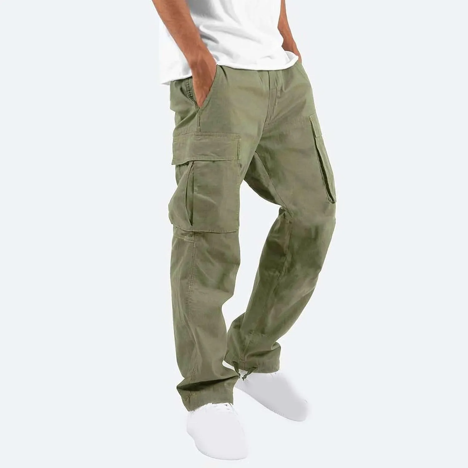 Finelylove Mens Wild Cargo Pants Lightweight Casual Hiking Pants Joggers Loose Fit Straight Workout Cargo Sweatpants