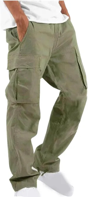 Finelylove Mens Wild Cargo Pants Lightweight Casual Hiking Pants Joggers Loose Fit Straight Workout Cargo Sweatpants