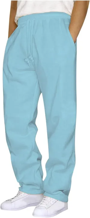 Finelylove Sweat Pants for Men Fleece Workout Joggers Pants Loose Straight Wide Leg Track Pants Solid Casual Trousers
