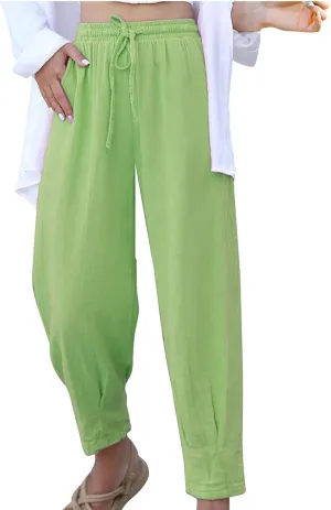 Firzero Womens Casual Pants for Summer Straight Leg Pants Elastic High Waist Flowy Trousers Comfy Loose Fit Beach Slacks
