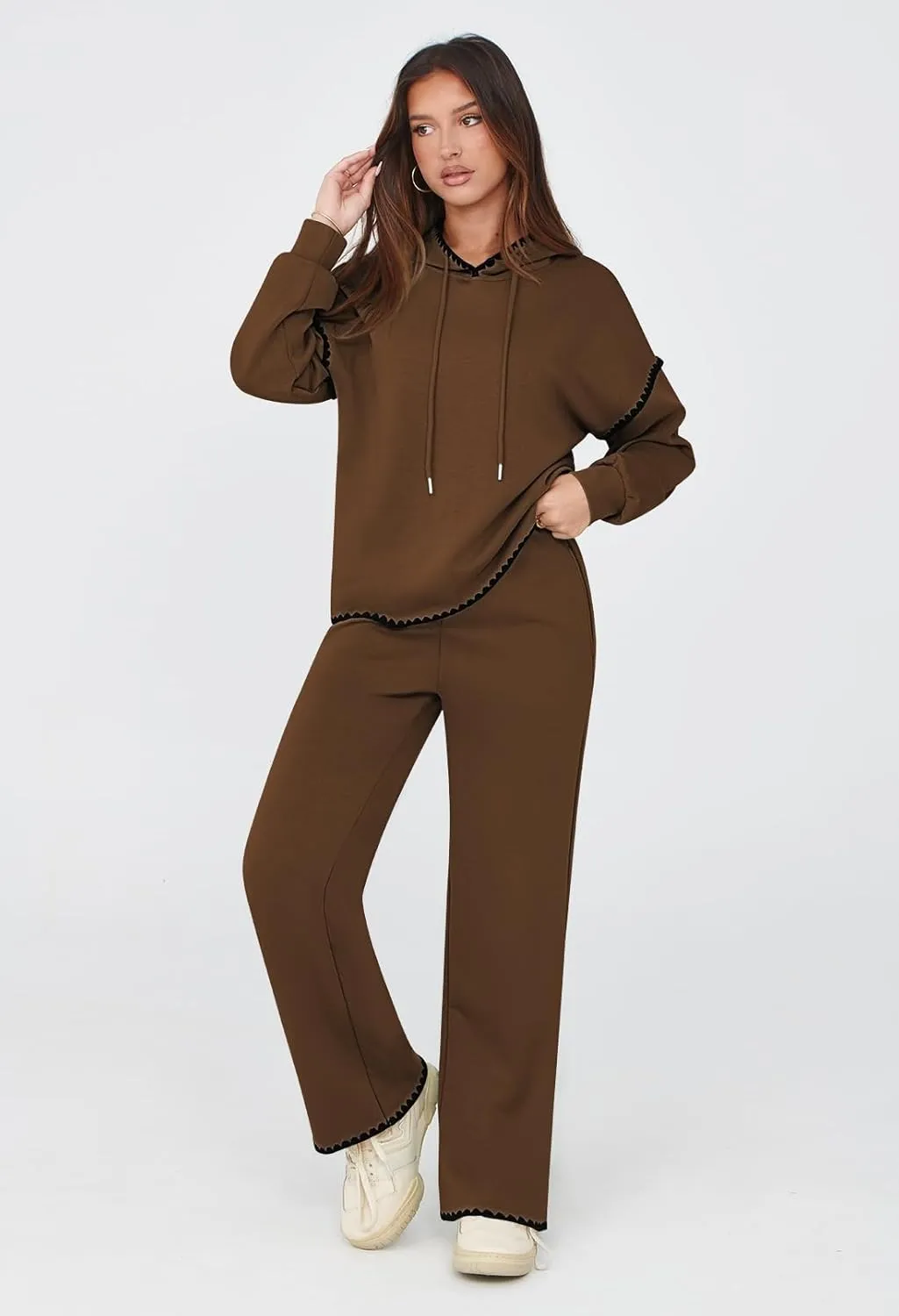 Fixmatti Women 2 Piece Outfits Hoodie Sweatsuit Long Sleeve Pullover Sweatshirt Matching Sweatpants Jogger Set