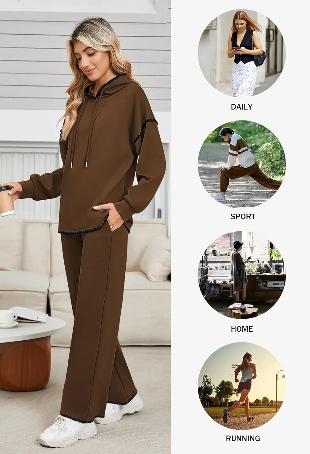 Fixmatti Women 2 Piece Outfits Hoodie Sweatsuit Long Sleeve Pullover Sweatshirt Matching Sweatpants Jogger Set