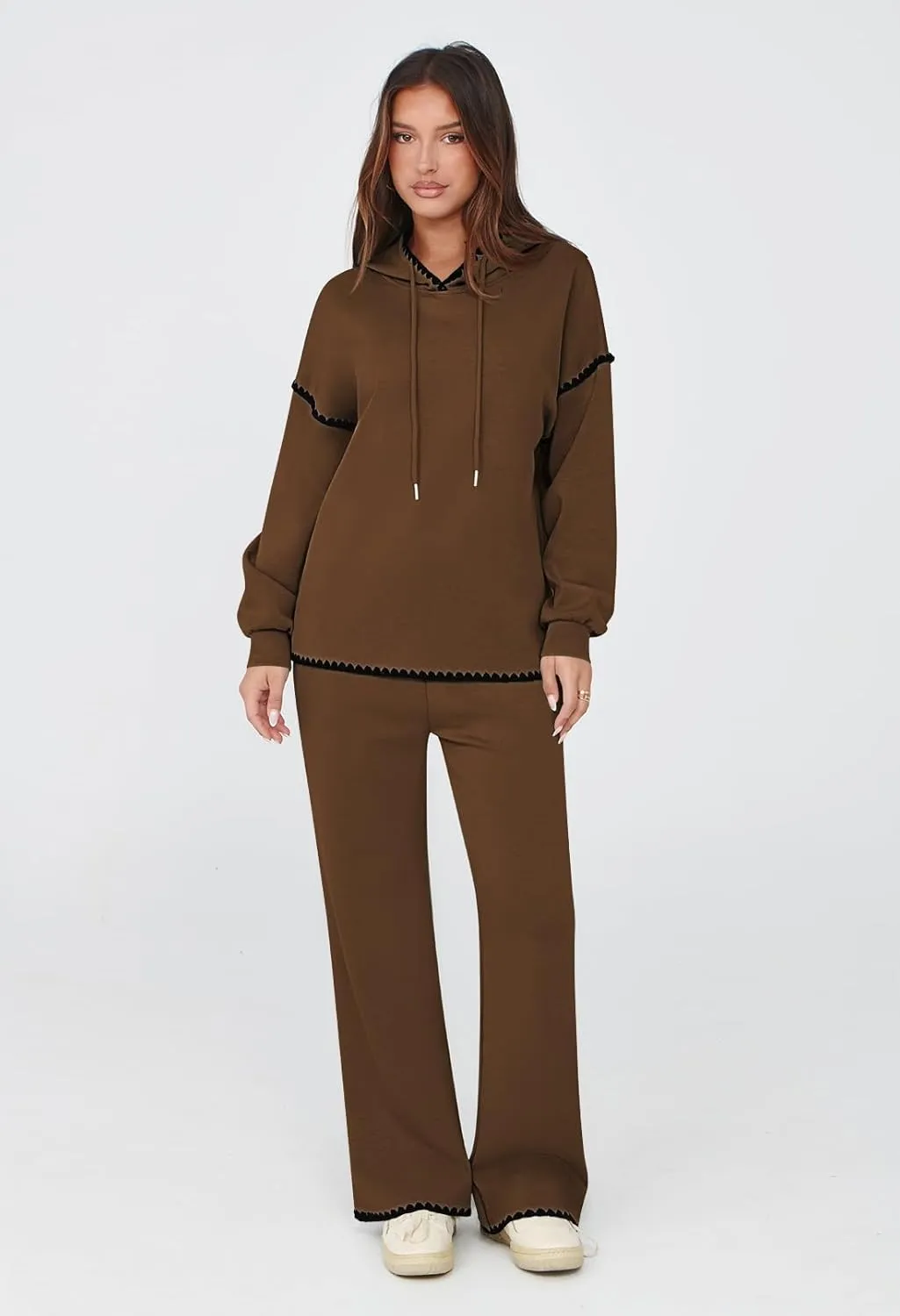 Fixmatti Women 2 Piece Outfits Hoodie Sweatsuit Long Sleeve Pullover Sweatshirt Matching Sweatpants Jogger Set