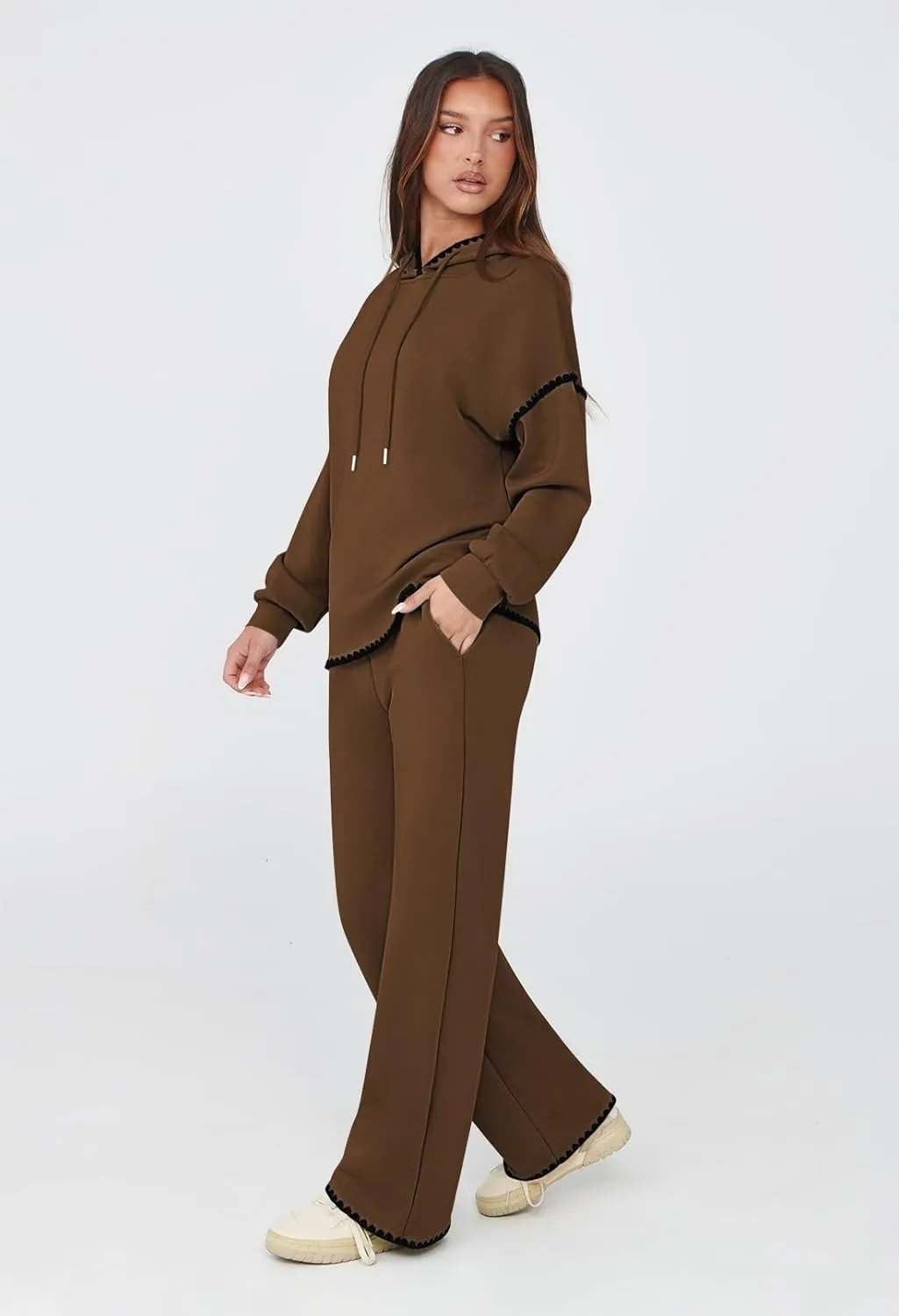 Fixmatti Women 2 Piece Outfits Hoodie Sweatsuit Long Sleeve Pullover Sweatshirt Matching Sweatpants Jogger Set