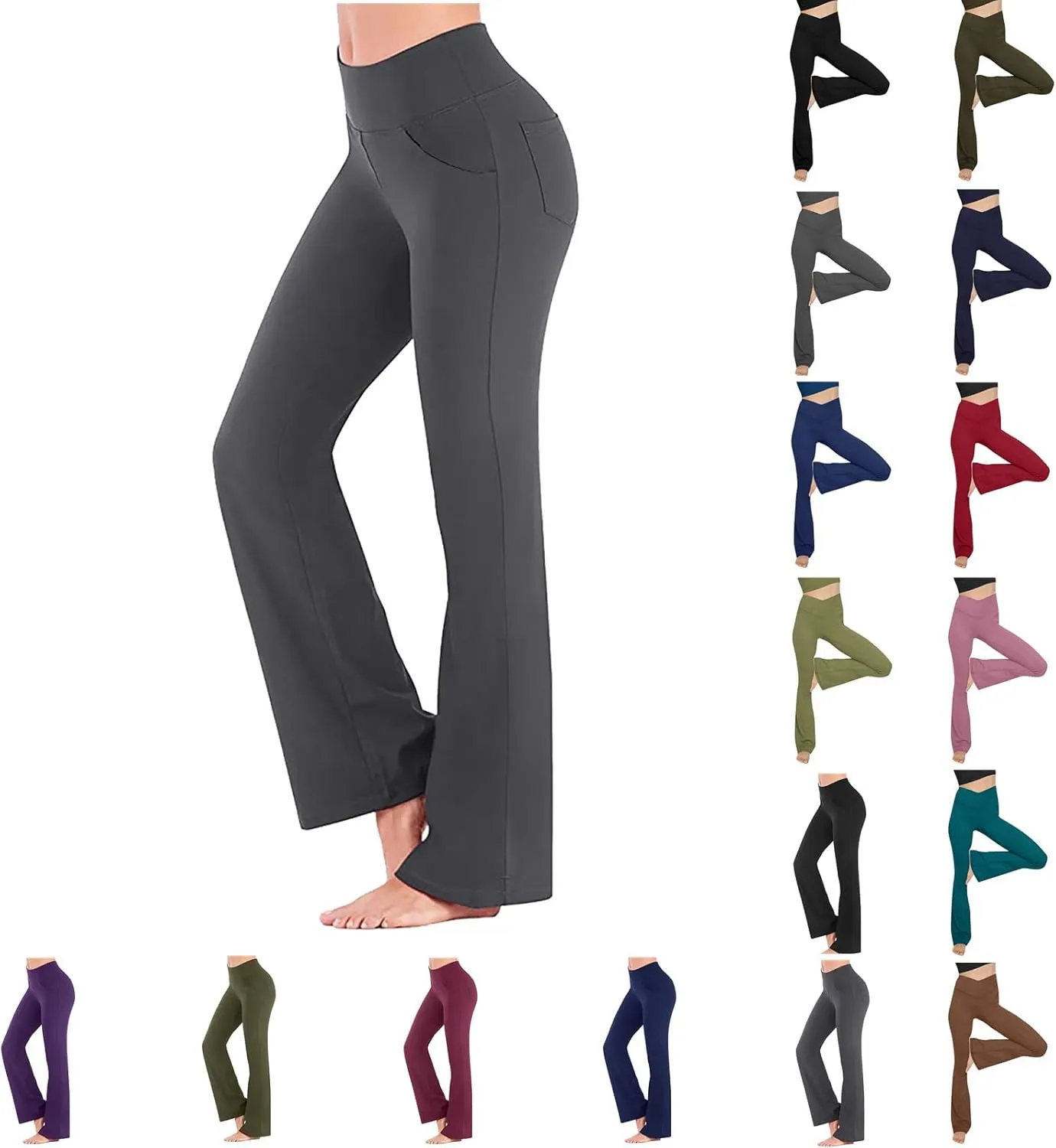 Flare Yoga Pants for Women High Waist Tummy Control Plus Size Leggings Casual Wide Leg Gym Workout Bell Bottom Sweatpants