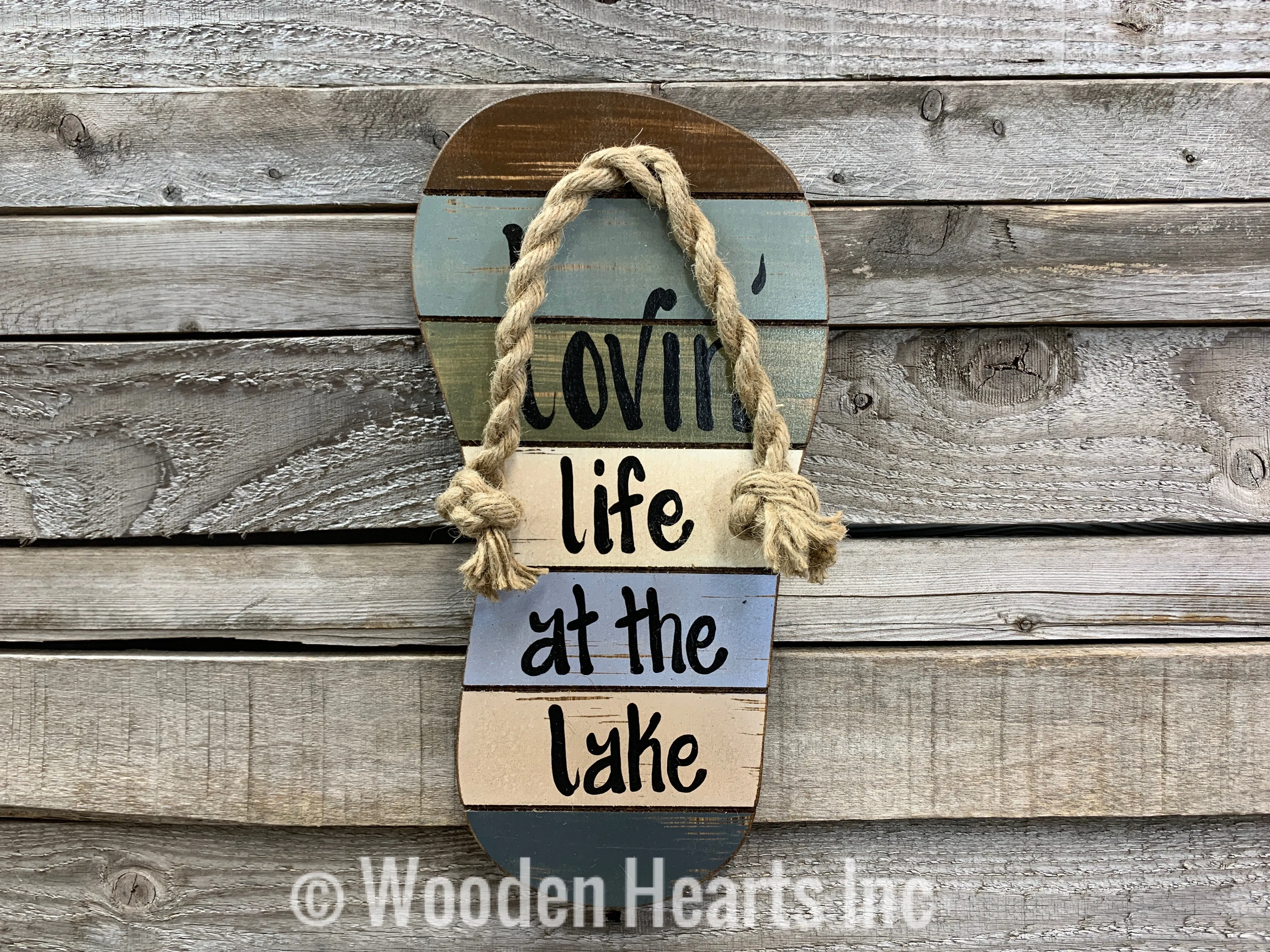 FLIP FLOP SIGN Lovin Life at the Lake in Flops Reclaimed wood Pallet Wall Beach House Ocean Blue