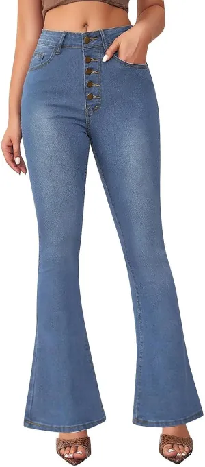 FQZWONG High Waisted Bell Bottom Jeans for Women Plus Size Wide Leg Flare Jeans Slim Fit Solid Stretch Denim Pants