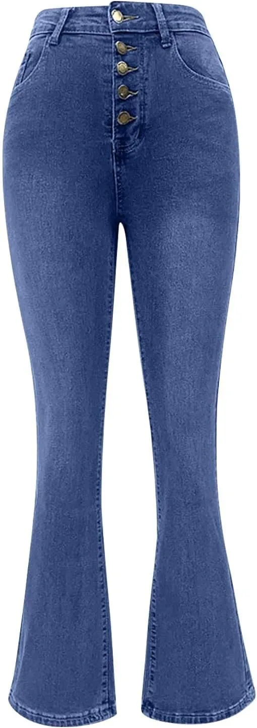 FQZWONG High Waisted Bell Bottom Jeans for Women Plus Size Wide Leg Flare Jeans Slim Fit Solid Stretch Denim Pants