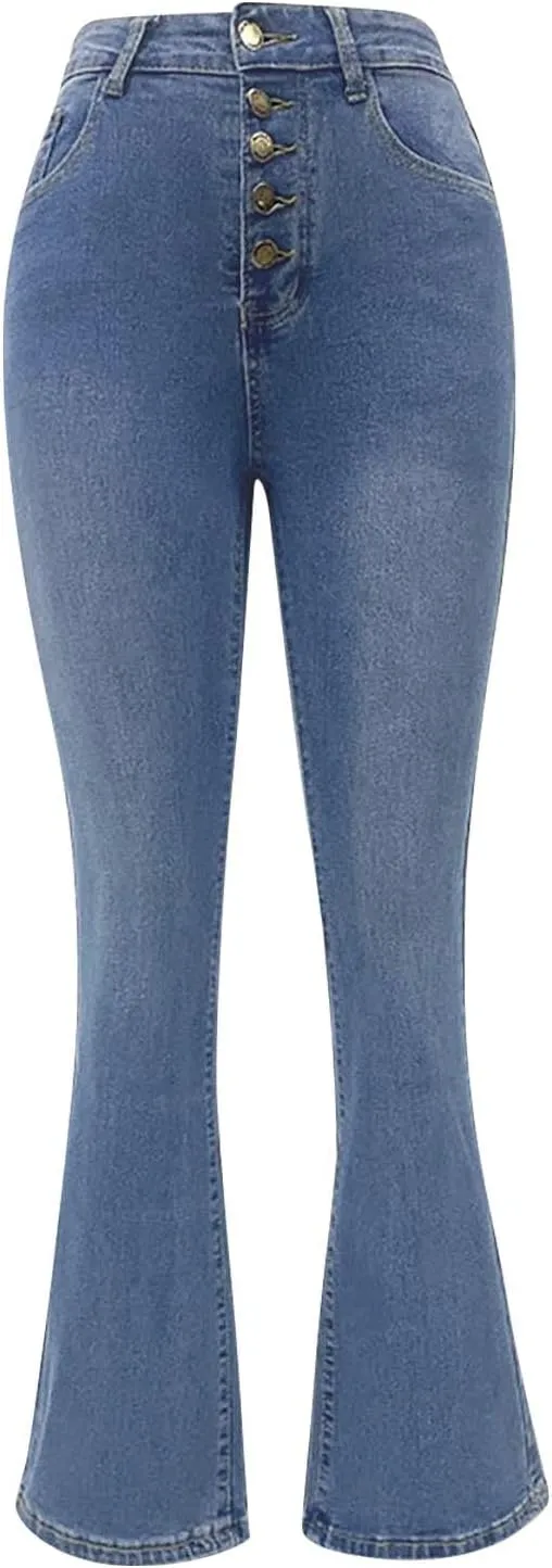 FQZWONG High Waisted Bell Bottom Jeans for Women Plus Size Wide Leg Flare Jeans Slim Fit Solid Stretch Denim Pants