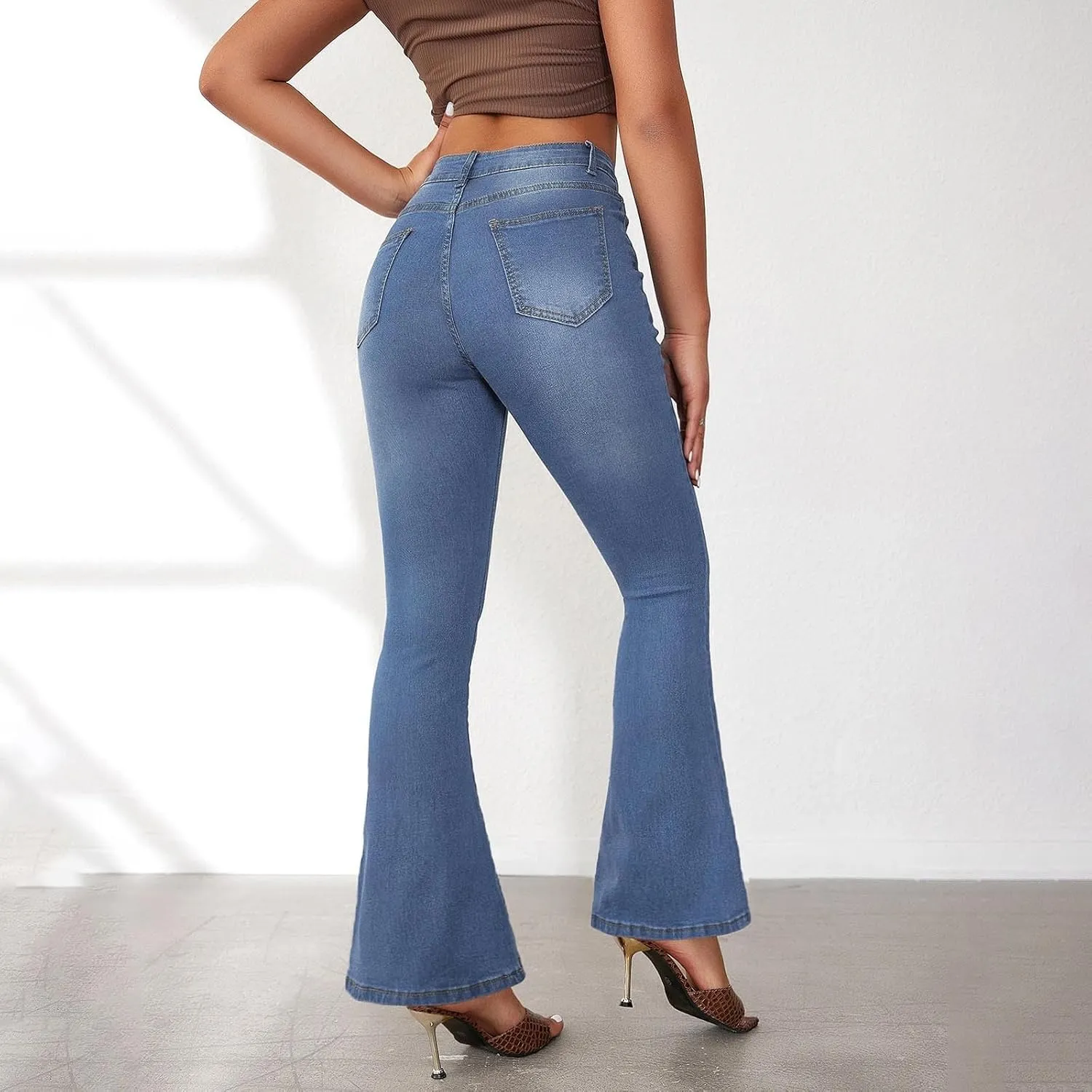 FQZWONG High Waisted Bell Bottom Jeans for Women Plus Size Wide Leg Flare Jeans Slim Fit Solid Stretch Denim Pants