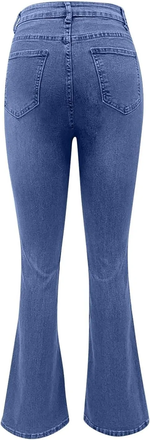 FQZWONG High Waisted Bell Bottom Jeans for Women Plus Size Wide Leg Flare Jeans Slim Fit Solid Stretch Denim Pants