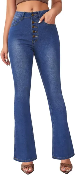 FQZWONG High Waisted Bell Bottom Jeans for Women Plus Size Wide Leg Flare Jeans Slim Fit Solid Stretch Denim Pants