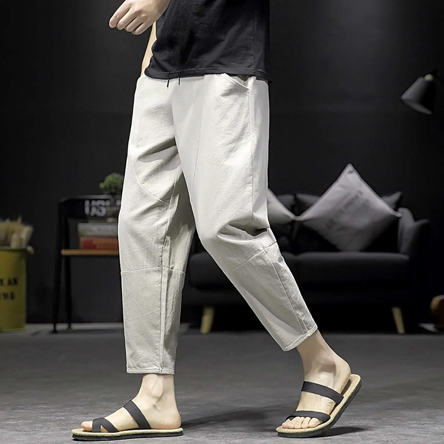 FZVYD Mens Dress Pants Slim Fit Stretch Joggers Cargo Pants Fashion Casual Sweatpants Work Pants Drawstring Loose Trousers