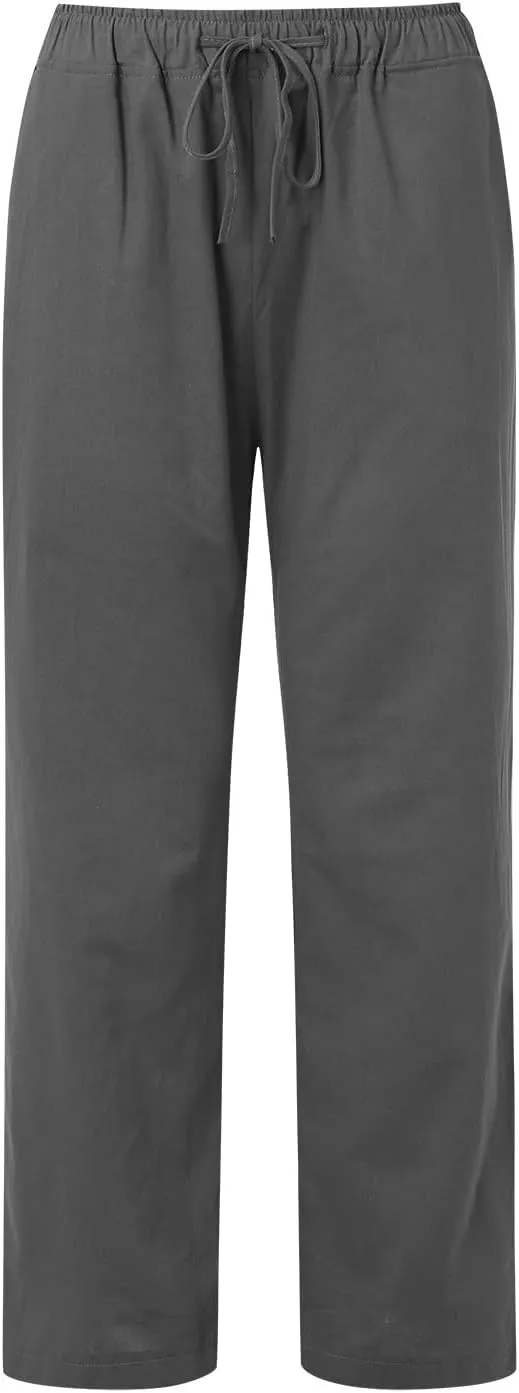 FZVYD Women's Cotton Linen Pants 2024 Summer Wide Leg Casual Loose Drawstring Low Waist Palazzo Pants Trousers with Pockets