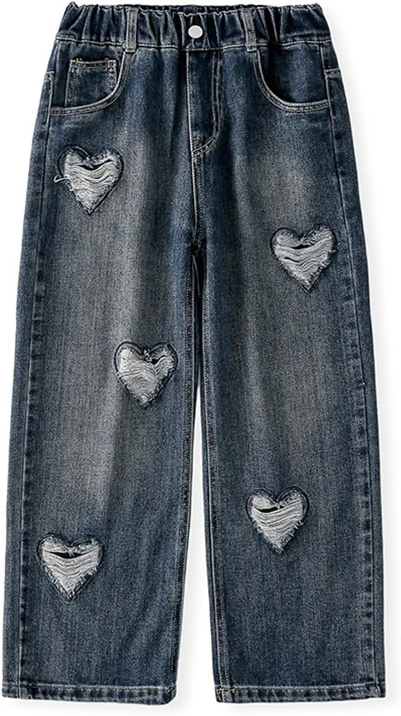Girls Jeans Streetwear Denim Cargo Pants High Waist Floor Length Baggy Wide Leg Jeans Size 8 10 12 14 16