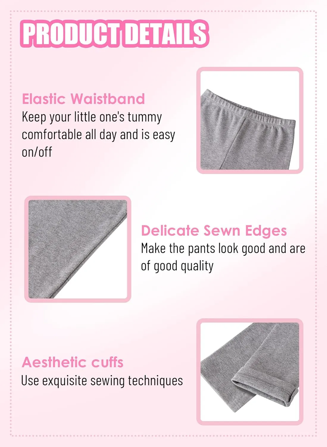 GLASH Kids Baby and Toddler Girls' 4-Pack Cotton Leggings