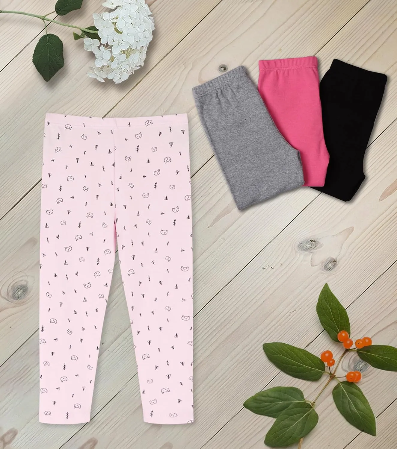 GLASH Kids Baby and Toddler Girls' 4-Pack Cotton Leggings