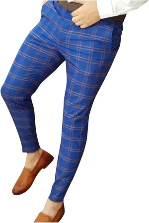 GOKKILRW Chinos for Men Casual Slim Fit Dress Pants Plaid Stretch Flat-Front Skinny Pants Business Work Pencil Lounge Pants